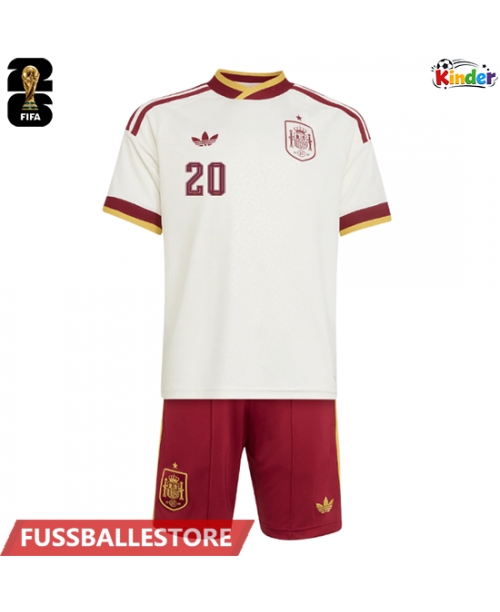 Günstige Spanien Pedri Gonzalez #20 Auswärts Trikotsatzt Kinder WM 2026 Kurzarm (+ Kurze Hosen)